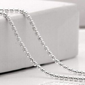 NEW 925 Silver Bead Chain, Delicate Stackable Layered Ball Necklace Gift For Her